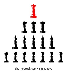 Set of chess figures. Chess elements collection. Flat style isolated. Leadership concept. Team with leader  controlling followers. Vector illustration.