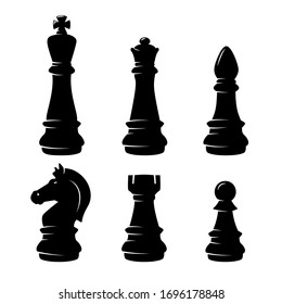Set of chess figures in engraving style. Design element for logo, label, sign, poster, t shirt. Vector illustration
