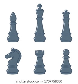 Set of chess figures in flat style. Design element for logo, label, sign, poster, t shirt. Vector illustration