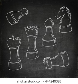 Set of chess figures. Hand drawn vector stock illustration. Chalk board drawing.