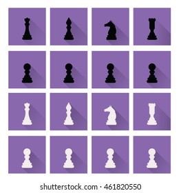 Set of chess figures on purple
