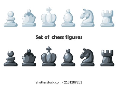 Set of chess figures for chess strategy board game. Black and white set chess figures