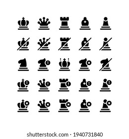 Set of chess game and play glyph style icon and illustration - vector