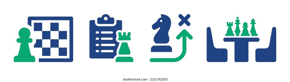 Set of chess game vector illustration. Competition and strategy concept.