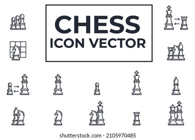 Juego de iconos de ajedrez. Plantilla de símbolo del paquete de estrategia de ajedrez para la colección de diseño gráfico y web ilustración vectorial