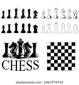 Set of chess icons. Chess silhouette. Black and white board game