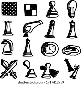 A Set of chess icons suitable for any chess and business content with cartoon or doodle style