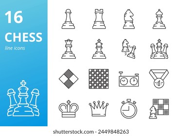 Set of Chess Line Icons on white background. Vector illustration