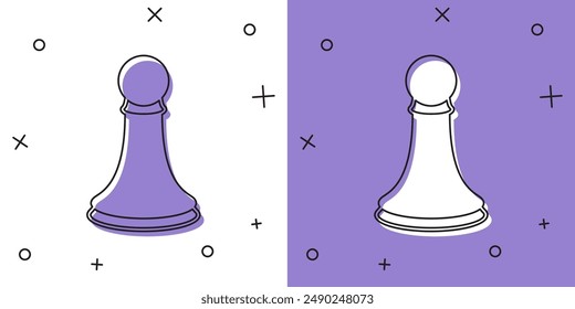 Set Chess pawn icon isolated on white and purple background.  Vector