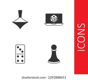Set Chess pawn, Whirligig toy, Domino and Game dice icon. Vector