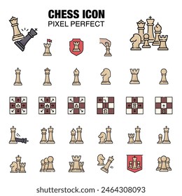 Set of chess piece icons in a filled vector illustration style