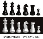 Set of chess pieces 3d. Realistic set of all chess pieces in 3d black and white.