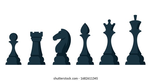 Set of chess pieces. Black objects in cartoon style isolated on white background.