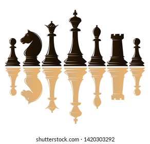 Set of chess pieces black and white. Black and white chess symbols isolated on white. Vector illustration