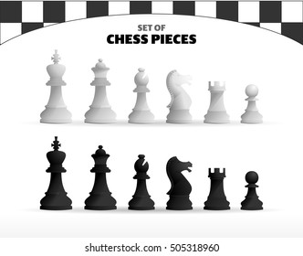Set of chess pieces. Black and white chess pieces. Vector illustration. Vector icons.