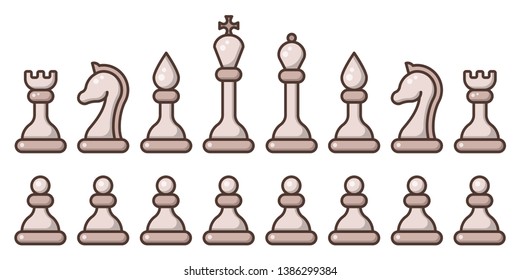 Set of chess pieces in cartoon style on white background