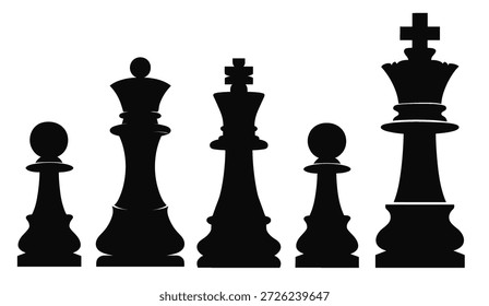 set of chess pieces chessmen silhouettes vector
