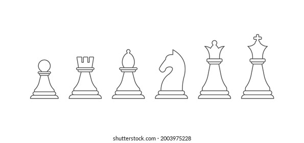 set of chess pieces, an empty outline. Vector icon isolated on a white background. Flat design.
