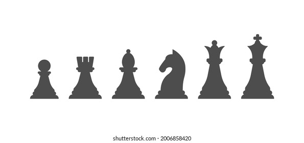 set of chess pieces, a filled contour. Vector icon isolated on a white background. Flat design.