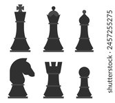 A set of chess pieces in a flat color style, on a white background