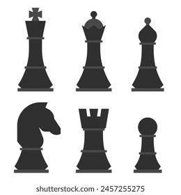 A set of chess pieces in a flat color style, on a white background