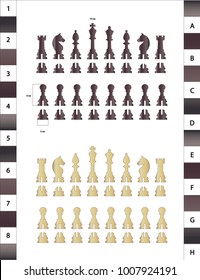 Set of chess pieces in flat style on the white and black background for laser cutting. Wood cut, plastic. Vector illustration. Material thickness- 4 mm