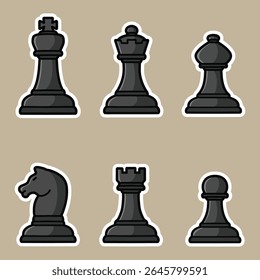 set of chess pieces good for sticker, badge, element design, icon, print design, etc
