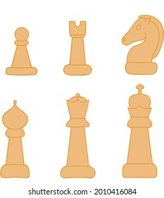 Set of chess pieces isolated on white background. Pawn rook knight king queen bishop. Vector illustration.