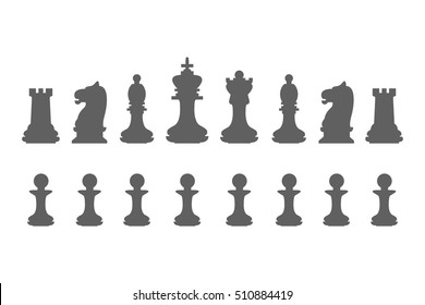 Set chess pieces. King, queen, bishop, knight, rook and pawn icons