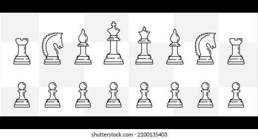 set of chess pieces line art logo vector illustration template icon graphic design. bundle collection of various chessman for tournament or web