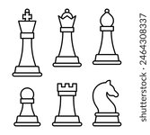 Set of chess pieces in a line style vector illustration