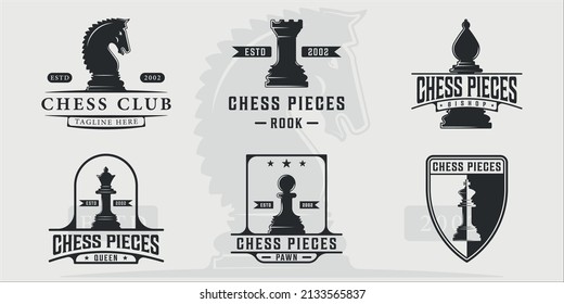 conjunto de piezas de ajedrez logo vintage ilustración de vectores diseño gráfico de icono. colección de paquetes de varios signos o símbolos deportivos de estrategia para la competencia o el torneo