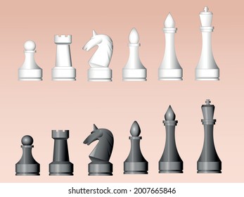 Set of chess pieces on pink background. Vector illustration