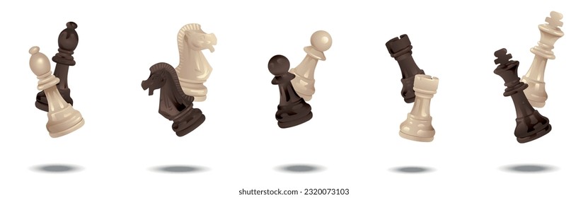 Set of chess pieces on white background