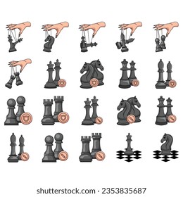 Set of chess pieces on white background