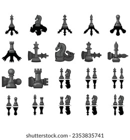Set of chess pieces on white background