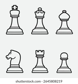 set of chess pieces with outline style good for icon, symbol, element design, etc