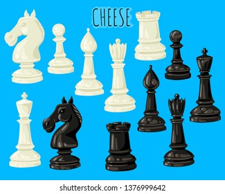 Set of chess pieces. Pawn, Rook, King, Elephant, Queen, Horse. Chess strategy game.