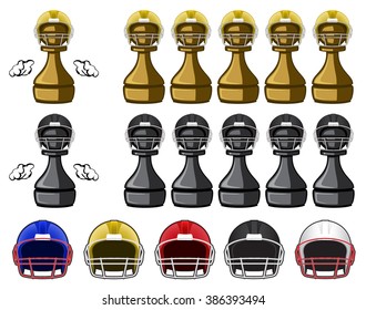 set of chess pieces represented in the kind of american football players. abstract vector illustration