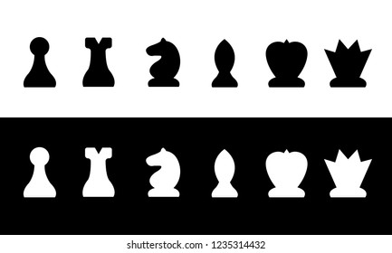 A set of chess pieces. Silhouettes on a white and black background. Vector.