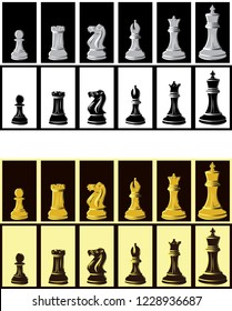 set of chess pieces silver and gold in vector illustration