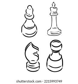 Set of chess pieces sketch. hand-drawn black chess game. Vector illustration.