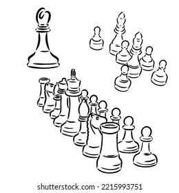 Set of chess pieces sketch. hand-drawn black chess game. Vector illustration.