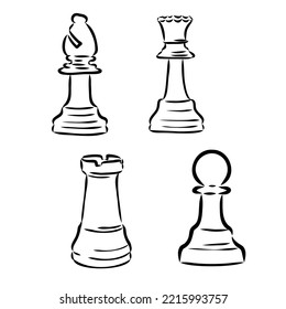 Set of chess pieces sketch. hand-drawn black chess game. Vector illustration.