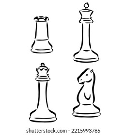 Set of chess pieces sketch. hand-drawn black chess game. Vector illustration.