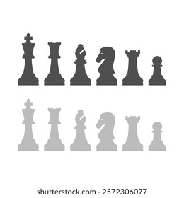 Set of chess pieces standing in line, isolated: chess game, strategy and board games concept