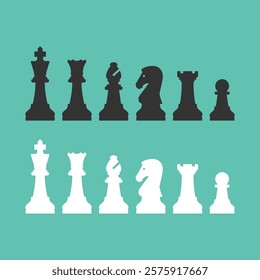 Set of chess pieces standing in line, isolated: chess game, strategy and board games concept