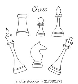 Set of chess pieces vector illustration, hand drawing doodles