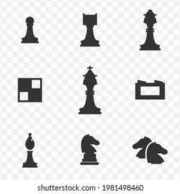 Set of chess simple vector icons in dark color and transparent background(png). Vector illustration.