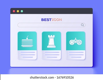 Set Chess symbol, Cake and Gamepad icon. Vector